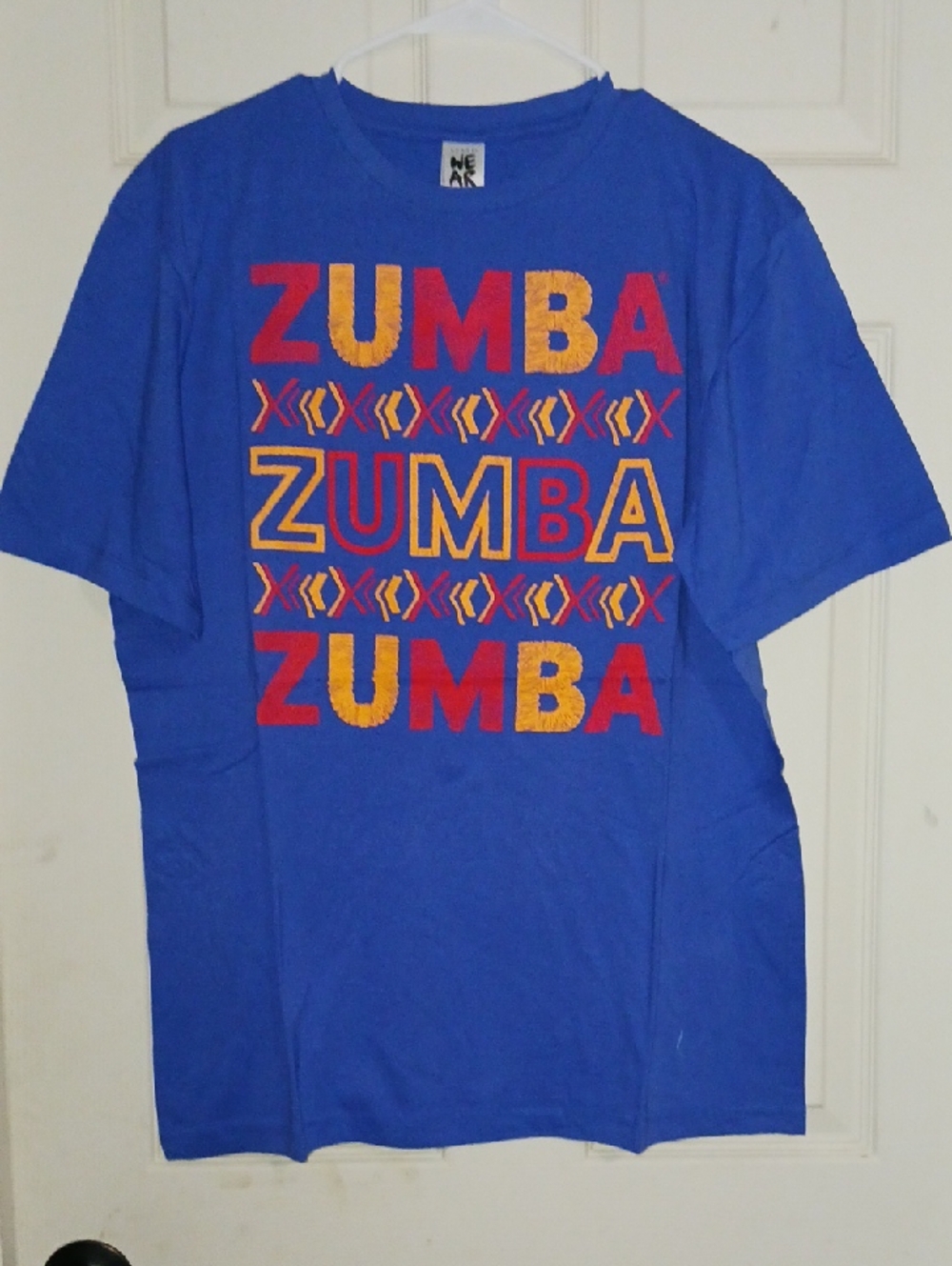Zumba Bright Blue Tee with Black Printed Tag Accent